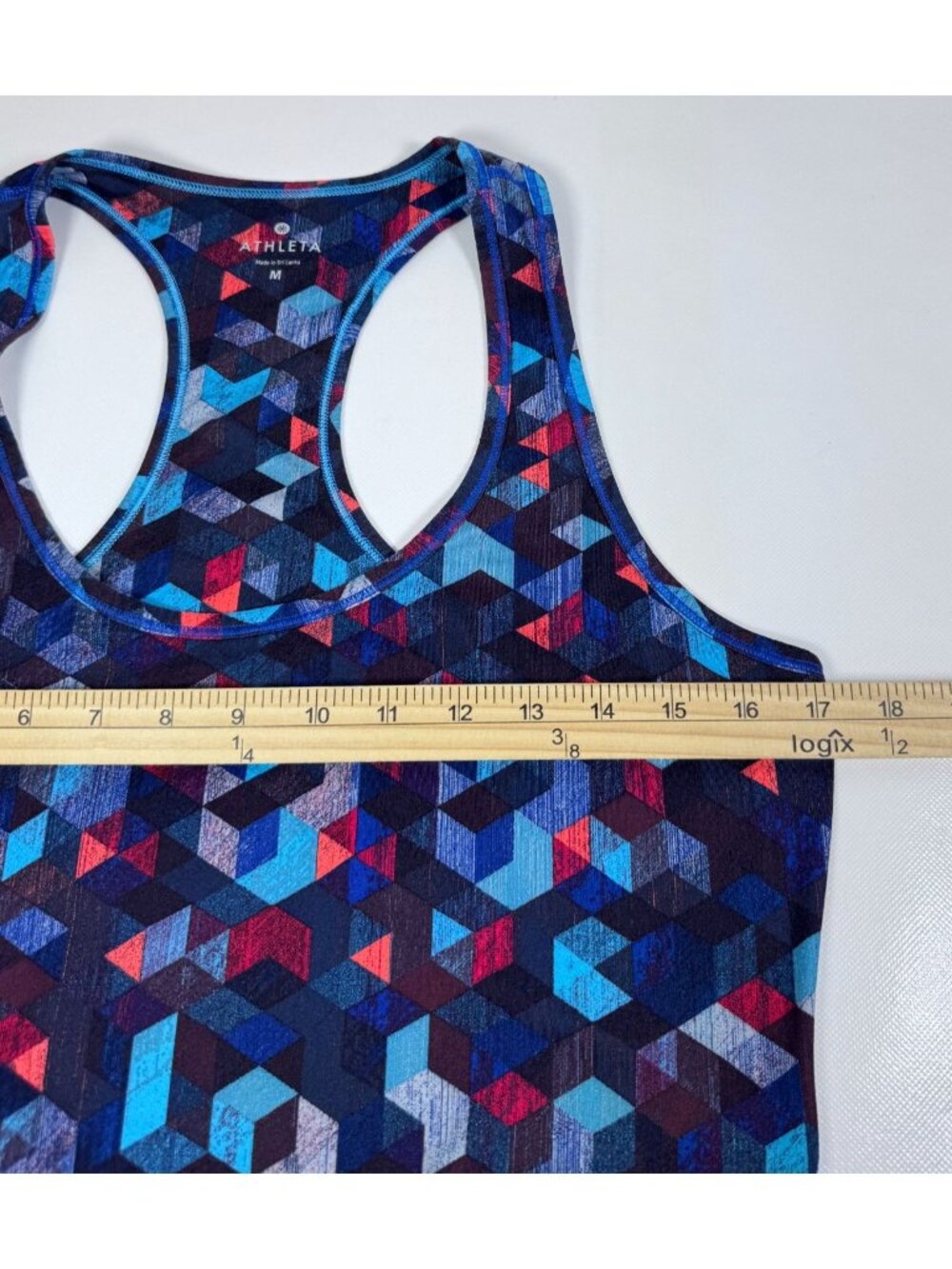 Athleta Geo Print Racerback Tank Top Medium Multicolor Blue Red Stretchy Activew - Picture 4 of 6